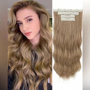 20 Inch Clip in Medium Dark Blonde Hair extensions wavy 4 thick pieces